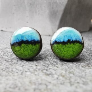 Kolczyki ceramiczne wkrętki niebiesko-zielony krajobraz