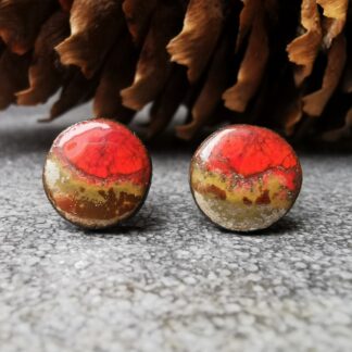 Kolczyki ceramiczne wkrętki czerwono-złote
