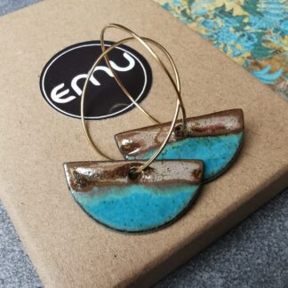 Kolczyki ceramiczne z kołem turkusowo-złote