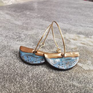 Kolczyki ceramiczne z kołem błękitno-złote