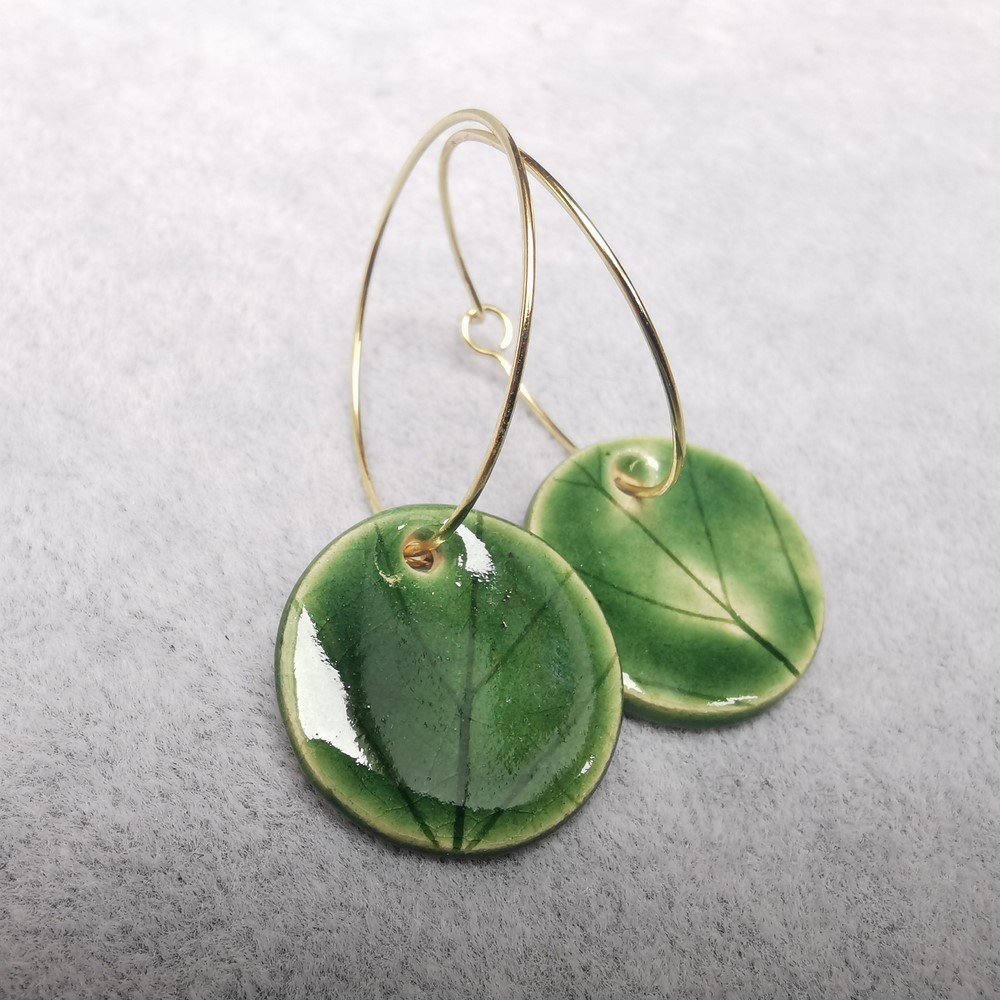 Kolczyki ceramiczne z kołem listki okrągłe - obrazek 2