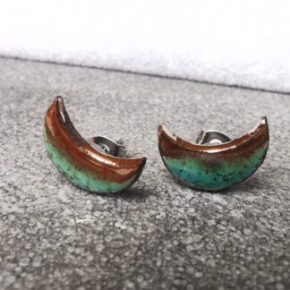 Kolczyki ceramiczne wkrętki księżyce turkusowo-złote